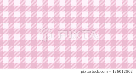 Pink picnic plaid texture. Gingham or vichy pattern in coquette style. Tablecloth, blanket or napkin print. Checkered baby girl background. Wrapping paper or textile design. Vector flat illustration 126012802