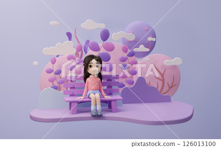 Little girl with cartoon style, 3d rendering. Little girl with cartoon style, 3d rendering. 126013100
