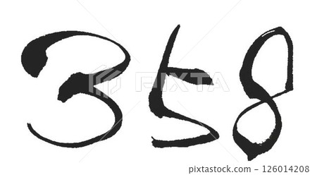 Three, five, eight, auspicious numbers written with a calligraphy brush Three, five, eight, auspicious numbers written with a calligraphy brush 126014208