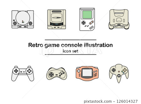 Retro game console icon set, simple line drawing style design | PlayStation, Sega Saturn 126014327