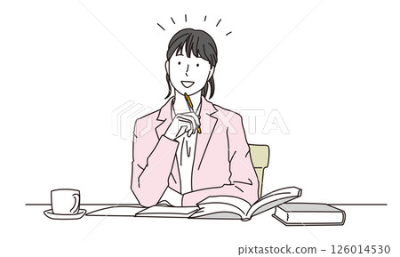 一位女士在辦公桌前構思創意的插圖 一位女士在辦公桌前構思創意的插圖 126014530