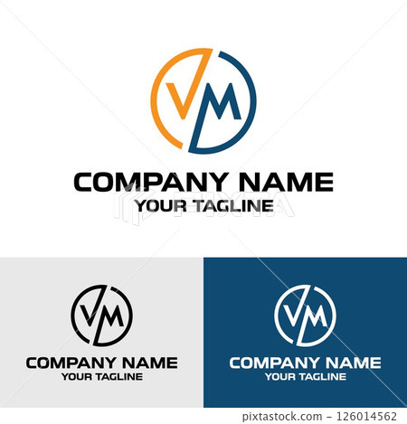 Abstract VM letter rounded circle shaped vector logo design template Abstract VM letter rounded circle shaped vector logo design template 126014562