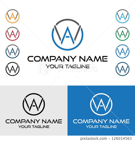 Abstract WA, AW letter geometric typography rounded circle shaped vector logo design. Versatile WA, AW logo designs in various color combinations. Abstract WA, AW letter geometric typography rounded circle shaped vector logo design. Versatile WA, AW logo designs in various color combinations. 126014563
