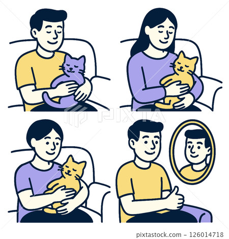 Cuddling with cats brings joy and comfort, showcasing bond between humans and pets Cuddling with cats brings joy and comfort, showcasing bond between humans and pets 126014718
