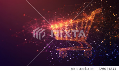 Abstract shopping cart, digital network, futuristic design, glowing lines, background 126014833