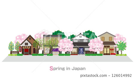 日本城市景觀的插圖。日本的春天。 126014992