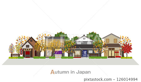 Illustration of Japanese townscape. Autumn in Japan. 126014994