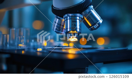 Close-up laboratory microscope focusing on sample 126015109