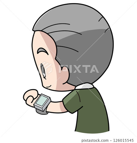 Illustration of an elderly man measuring his blood pressure with a wrist-type blood pressure monitor Illustration of an elderly man measuring his blood pressure with a wrist-type blood pressure monitor 126015545