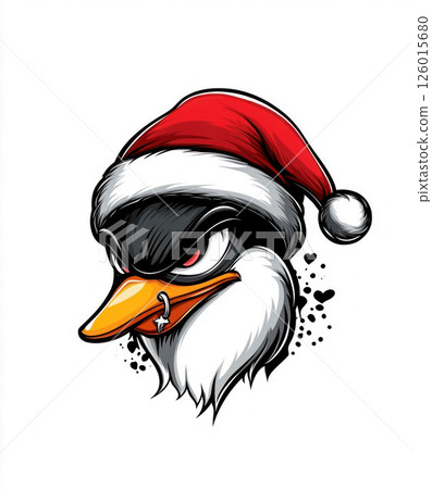 Cartoon Penguin in Santa Hat with Festive Expressions 126015680