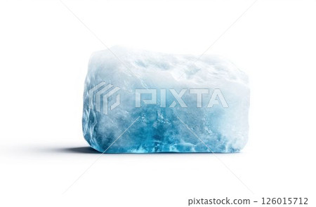 Single Blue Ice Block Isolated on White Background 126015712