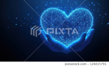 Hands Holding Heart of Light in Abstract Style 126015791