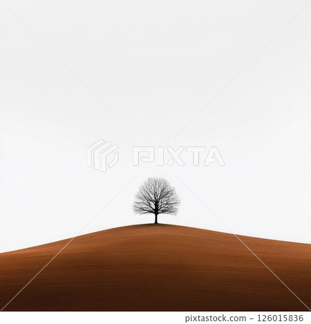 Lone Tree on Rolling Hill under White Sky 126015836