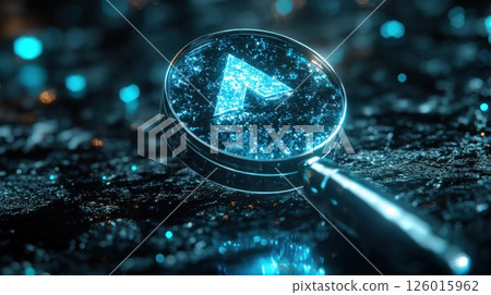 Magnifying glass with upward arrow, abstract digital background, exploration concept 126015962
