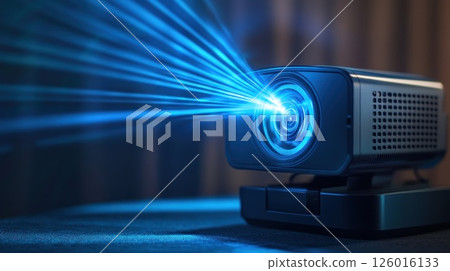 Projector webcam projecting light in a dark room 126016133