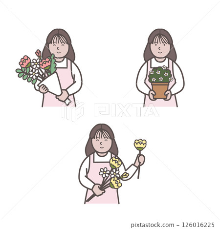 Upper body illustration set of a female florist clerk 126016225