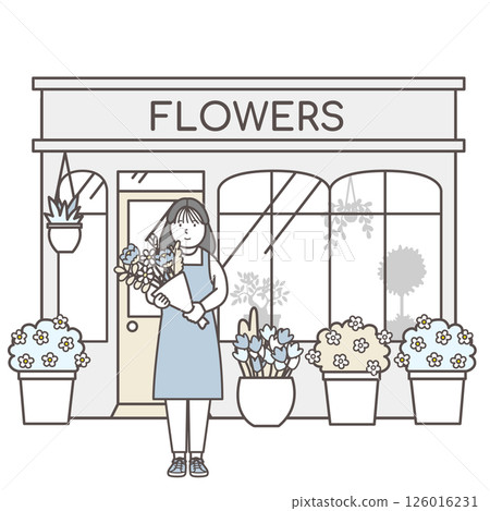 站在花店前的女店員插圖 126016231