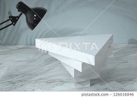 White triangle stands in the corner, 3d rendering. 126016846