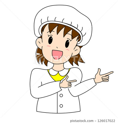 一個穿著白大褂的女孩指著 126017022