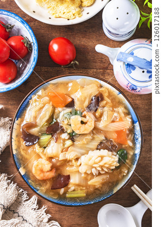 Chinese-style seafood rice bowl, chukadon Chinese-style seafood rice bowl, chukadon 126017188