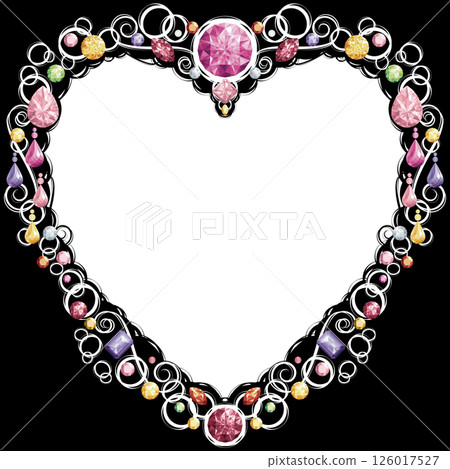 心形框架裝飾有珠寶（暖色，白色線條） 126017527