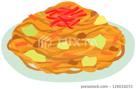 盤子裡的炒麵插圖向量素材 126018255