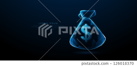 Futuristic glowing money bag icon with digital polygonal style Futuristic glowing money bag icon with digital polygonal style 126018370