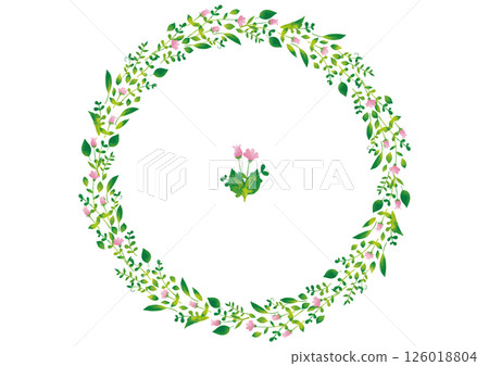 Watercolor pink flower and leaf frame 126018804