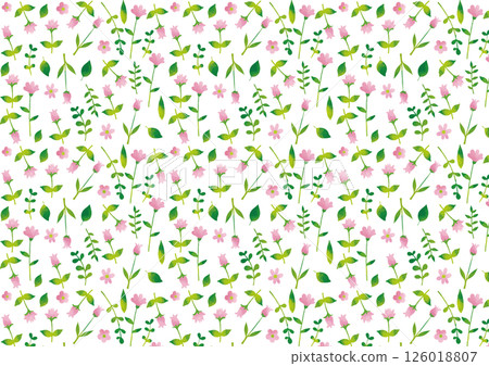 Watercolor pink flowers and leaves pattern 126018807