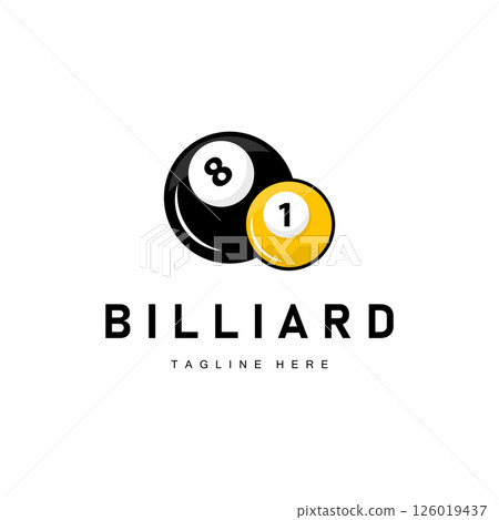 Billiard club logo design vector game badge sport template pool table with ball and stick simple illustration template 126019437