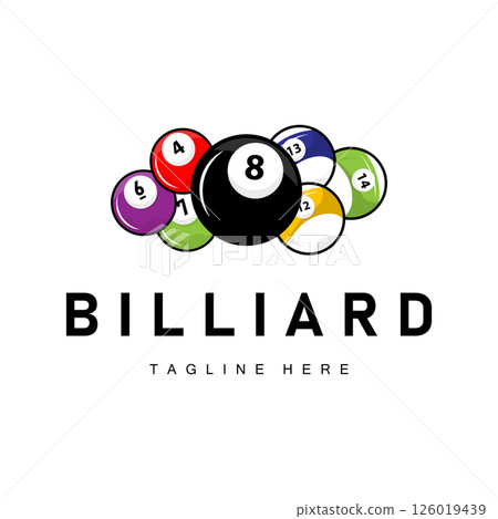 Billiard club logo design vector game badge sport template pool table with ball and stick simple illustration template 126019439