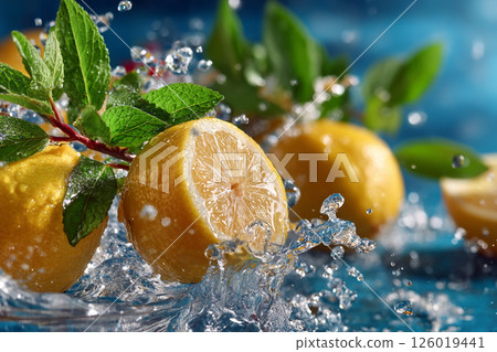 新鮮檸檬潑水背景素材 126019441