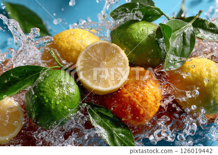 新鮮檸檬潑水背景素材 126019442