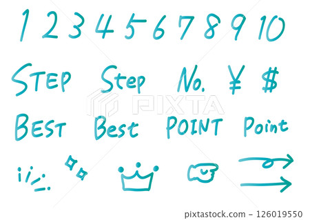 Vector illustration of refreshing blue numbers, letters and doodles drawn by analog 126019550