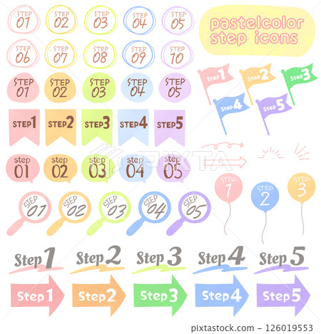 Watercolor touch, emotional color scheme, hand-drawn icon set of steps and sequences, cute, stylish Watercolor touch, emotional color scheme, hand-drawn icon set of steps and sequences, cute, stylish 126019553