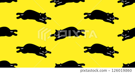 cat seamless pattern black kitten sleeping calico cartoon doodle pet animal illustration tile background gift wrapping paper repeat wallpaper yellow 126019860