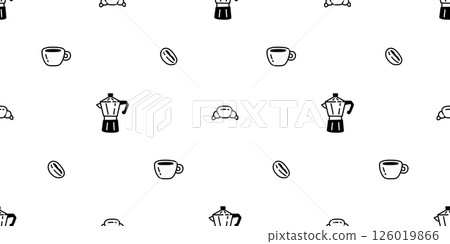 coffee cup seamless pattern hot tea pot croissant vector cafe coffee beans bakery water drink cartoon doodle tile background gift wrapping paper repeat wallpaper scarf isolated illustration design 126019866