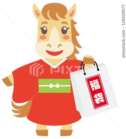 Horse character holding a lucky bag Horse character holding a lucky bag 126020077