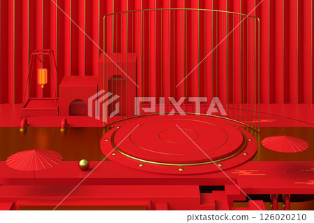 Red creative presentation stage, 3d rendering. Red creative presentation stage, 3d rendering. 126020210