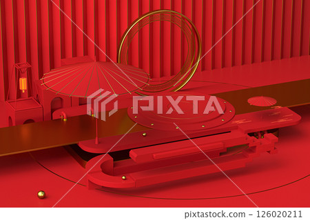 Red creative presentation stage, 3d rendering. 126020211