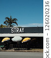 The exterior of an overseas cafe with a cute parasol 126020236