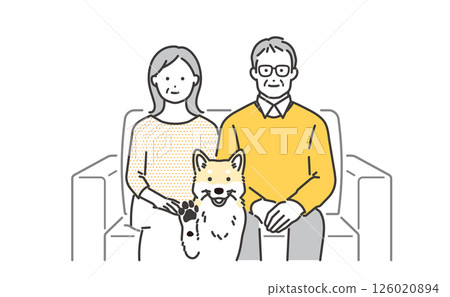 一對老年夫婦坐在客廳沙發上的向量插圖 126020894