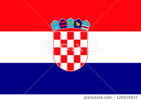 National flag of Croatia republic. Patriotic croatian sign in official country colors blue, white and red. Symbol of Sounhern European state. Vector icon illustration 126020925