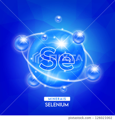 Minerals selenium and vitamins complex for health. Capsule minerals blue for nutrition products food and drug. Scientific research medical concept. Isolated 3D Vector EPS10 illustration. Minerals selenium and vitamins complex for health. Capsule minerals blue for nutrition products food and drug. Scientific research medical concept. Isolated 3D Vector EPS10 illustration. 126021002
