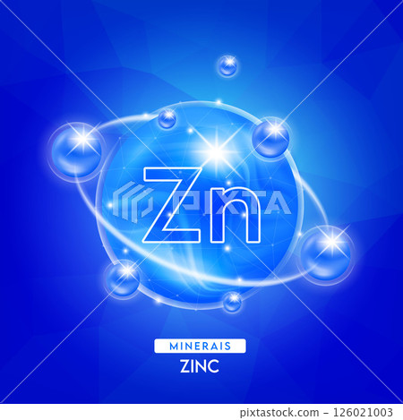 Minerals zinc and vitamins complex for health. Capsule minerals blue for nutrition products food and drug. Scientific research medical concept. Isolated 3D Vector EPS10 illustration. Minerals zinc and vitamins complex for health. Capsule minerals blue for nutrition products food and drug. Scientific research medical concept. Isolated 3D Vector EPS10 illustration. 126021003