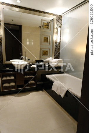 A luxurious mansion bathroom with a sophisticated hotel feel 126021060