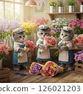 有小貓和五彩繽紛的花束的花店 126021203