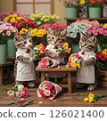 小貓在花店裡製作花束 126021400