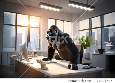 辦公室裡自信挺拔的大猩猩 126021676
