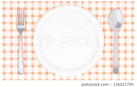 3D 插圖_盤子和餐具_餐墊_橙色 126021795